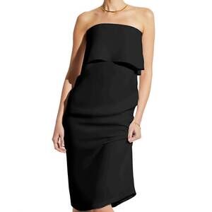 NEW CARESTE clo silk strapless fitted cape dress in black